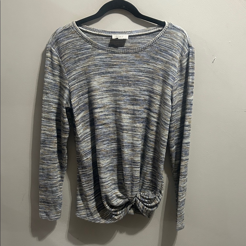 LOFT Blue and Gray twist Knit Long Sleeve Top in multicolor